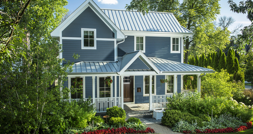 Blue Hardie Board Siding on a Two-Story Home
