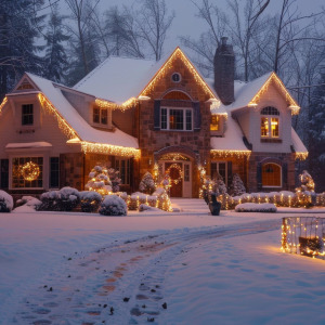 Christmas lights on a home exterior.