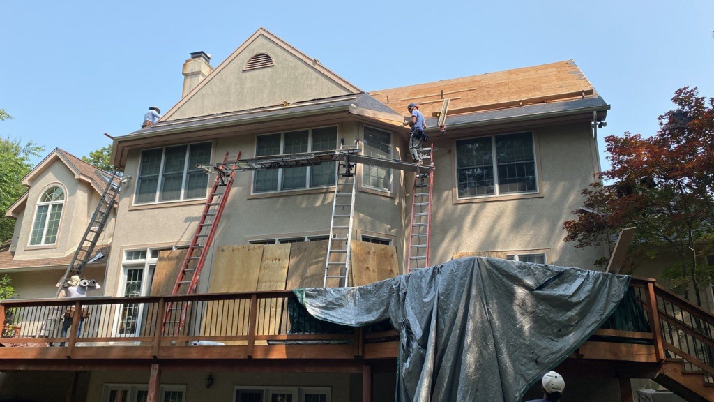 A Voorhees, NJ home undergoing a roof replacement and closed skylight integration.