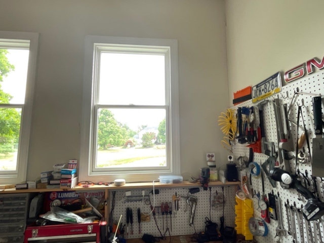 New workshop windows installed by Porter Family Exteriors as part of the whole-house window replacement