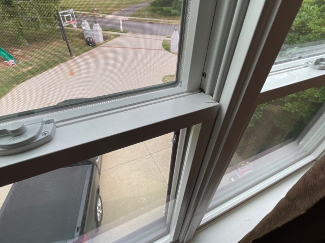 Interior detail of new screened windows installed by Porter Family Exteriors in the Blue Bell home