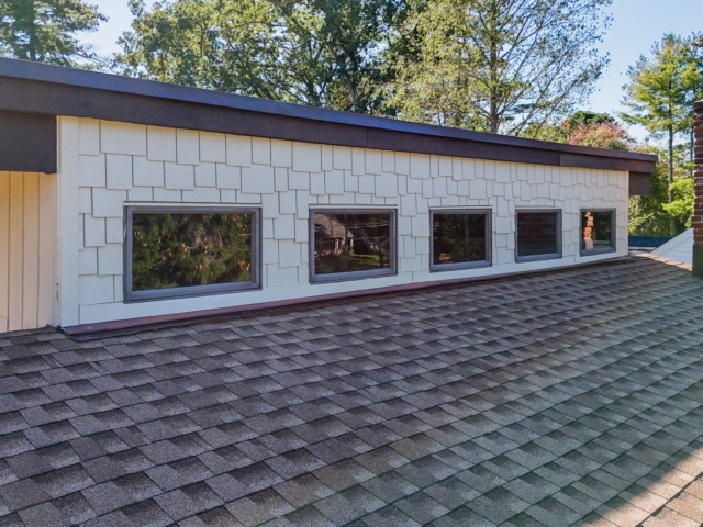 Upper staggered shake siding and windows on completed Medford NJ renovation